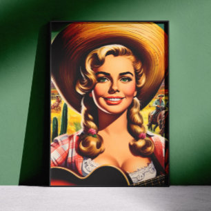Retro Cute Farm Woman Poster
