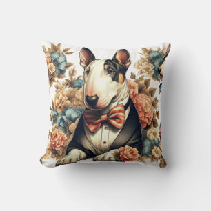 Retro Cute Floral Bull Terrier Cushion