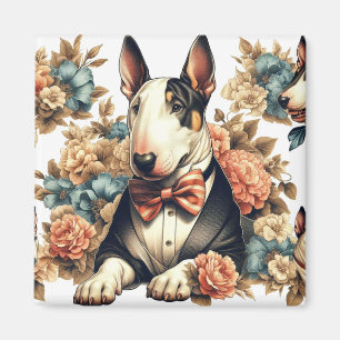 Retro Cute Floral Bull Terrier Magnet