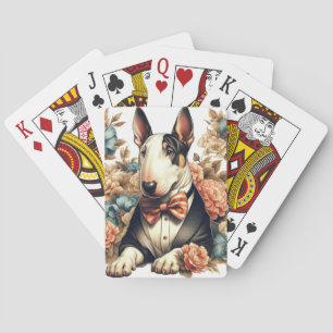 Retro Cute Floral Bull Terrier Playing Cards