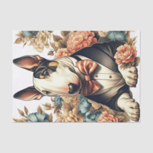 Retro Cute Floral Bull Terrier Tissue Paper