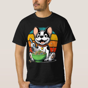 Retro Cute French Bulldog Eating Cereal For Dad T-Shirt