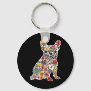 Retro Cute French Bulldog Floral Pet Dog Animal Lo Key Ring