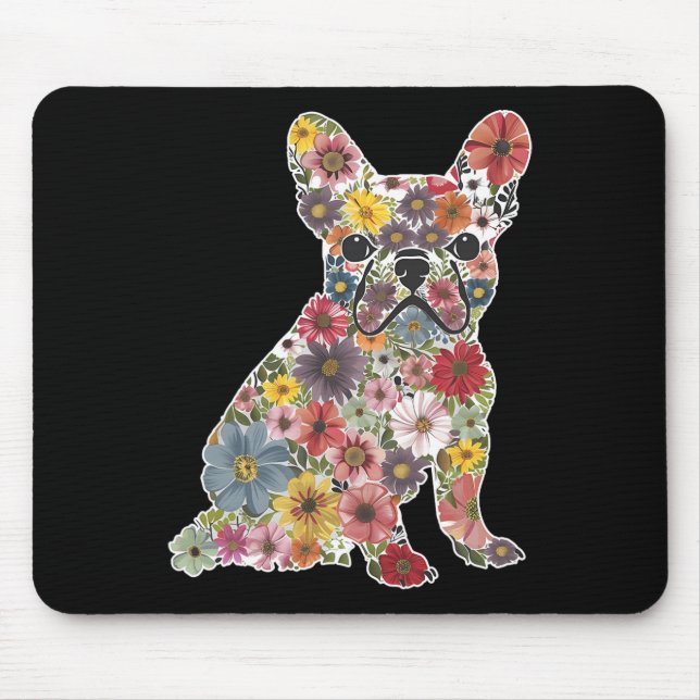 Retro Cute French Bulldog Floral Pet Dog Animal Lo Mouse Pad (Front)