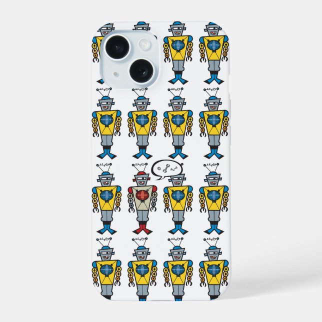 Retro Cute Funny Fun Toy Cartoon Talking Robots iPhone 15 Case (Back)