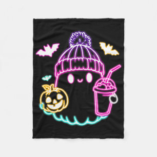 Retro Cute Ghost Coffee Drinking Spooky Halloween  Fleece Blanket