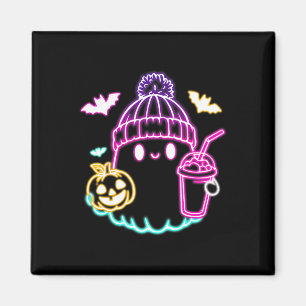 Retro Cute Ghost Coffee Drinking Spooky Halloween Magnet