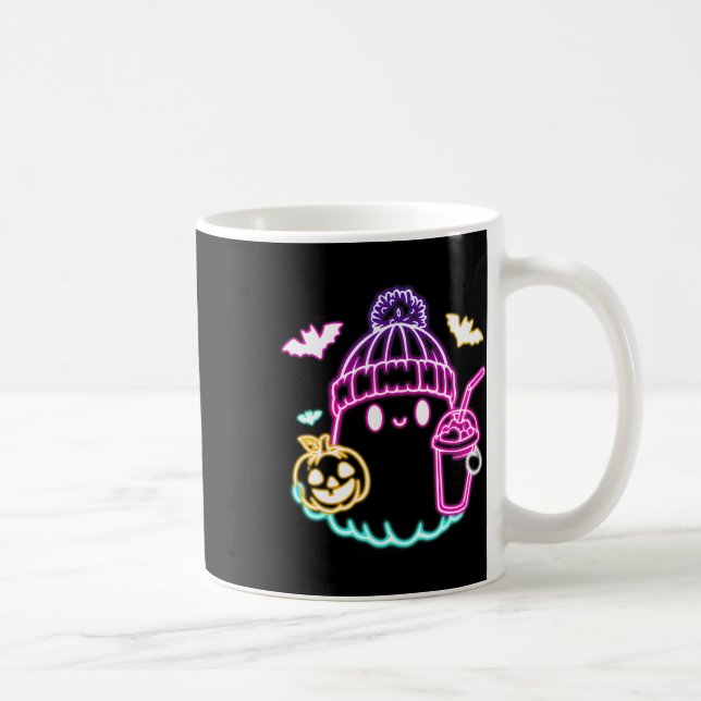 Retro Cute Ghost Coffee Drinking Spooky Halloween  Mug (Right)