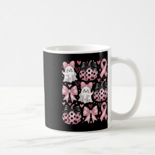 Retro Cute Ghost Coquette Pink Bow Breast Cancer H Coffee Mug