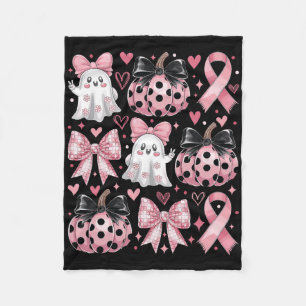 Retro Cute Ghost Coquette Pink Bow Breast Cancer H Fleece Blanket
