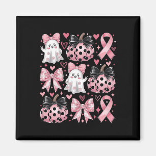 Retro Cute Ghost Coquette Pink Bow Breast Cancer H Magnet
