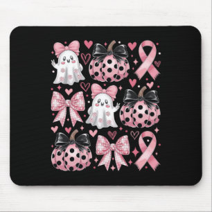 Retro Cute Ghost Coquette Pink Bow Breast Cancer H Mouse Pad