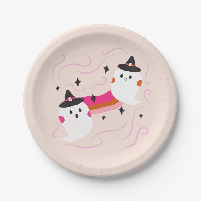 Retro Cute Ghost Kid's Halloween Party Paper Plate (Front)