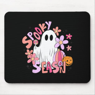 Retro Cute Ghost Spooky Season Funny Halloween Mouse Pad
