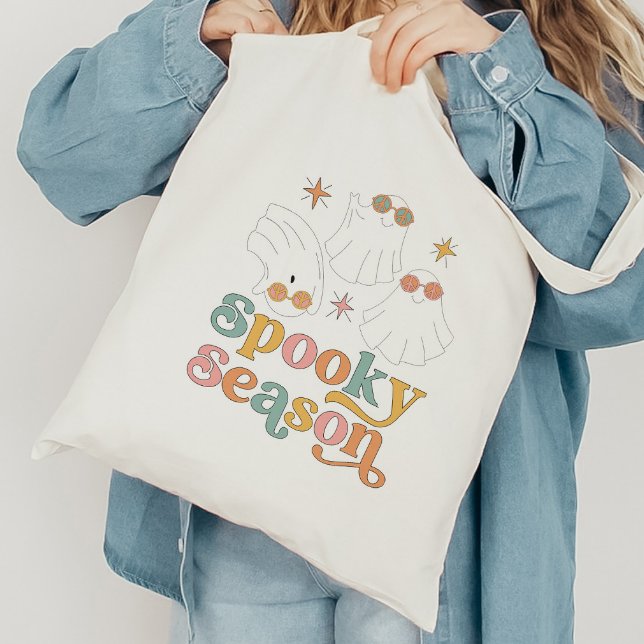 Retro Cute Ghost Spooky Season Halloween Tote Bag (Creator Uploaded)