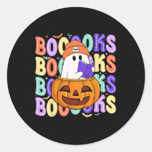 Retro Cute Ghost Teacher Halloween Librarian Read Classic Round Sticker