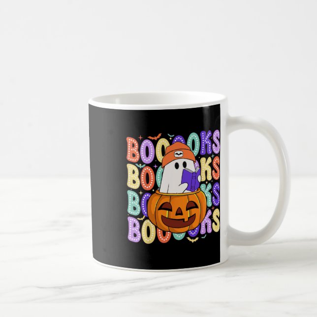Retro Cute Ghost Teacher Halloween Librarian Read  Coffee Mug (Right)