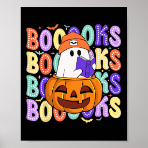 Retro Cute Ghost Teacher Halloween Librarian Read Poster