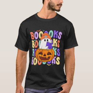 Retro Cute Ghost Teacher Halloween Librarian Read  T-Shirt