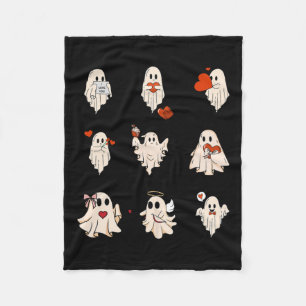 Retro Cute Ghost Valentines Day Women Men Kids Fleece Blanket