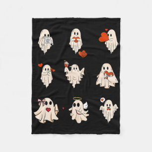 Retro Cute Ghost Valentines Day Women Men Kids Fleece Blanket