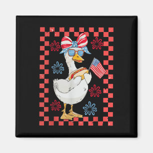 Retro Cute Girl 4th Of July Goose Hot Dog Independ Magnet