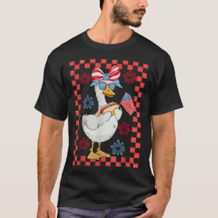 Retro Cute Girl 4th Of July Goose Hot Dog Independ T-Shirt