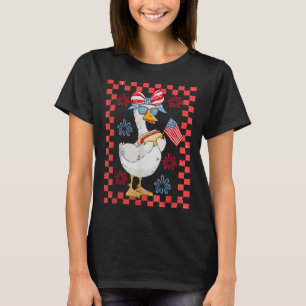 Retro Cute Girl 4th Of July Goose Hot Dog Independ T-Shirt
