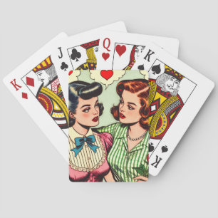 Retro Cute Girls Romance Comics Playing Cards