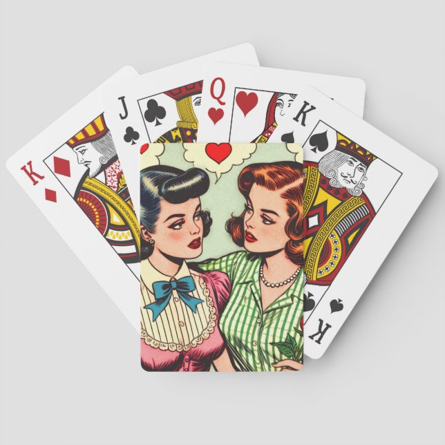 Retro Cute Girls Romance Comics Playing Cards (Back)