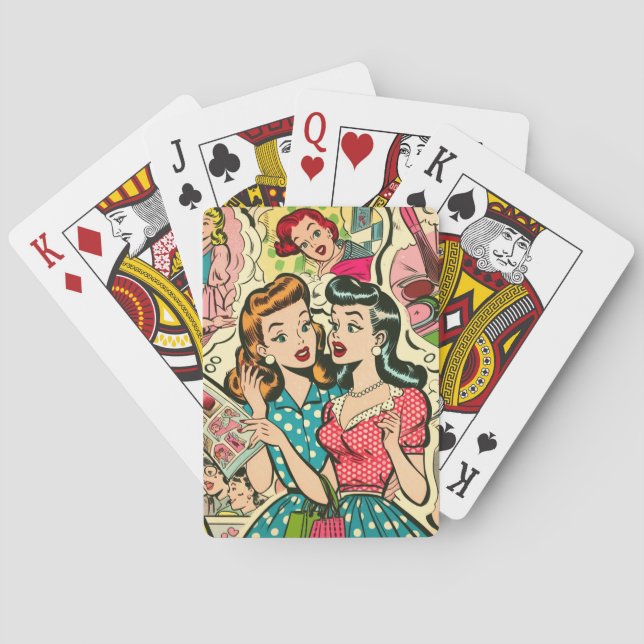Retro Cute Girly Comics Playing Cards (Back)