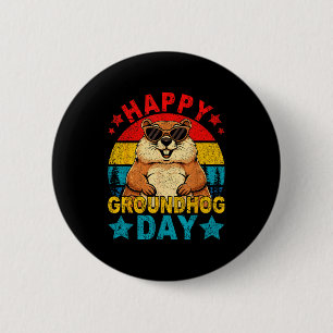 Retro Cute Groundhog Happy Groundhog Day Animal Lo 6 Cm Round Badge