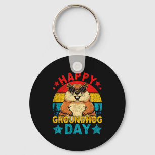 Retro Cute Groundhog Happy Groundhog Day Animal Lo Key Ring