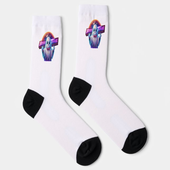 Retro Cute Halloween Ghost Artwork – Neon  Socks (Right)