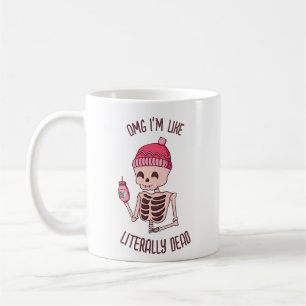 Retro Cute Halloween Skeleton" I'm Dead" Pun Mug