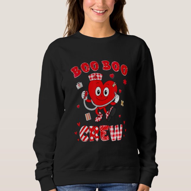 Retro Cute Heart Nurse Boo Boo Crew  Valentine's D Sweatshirt (Front)