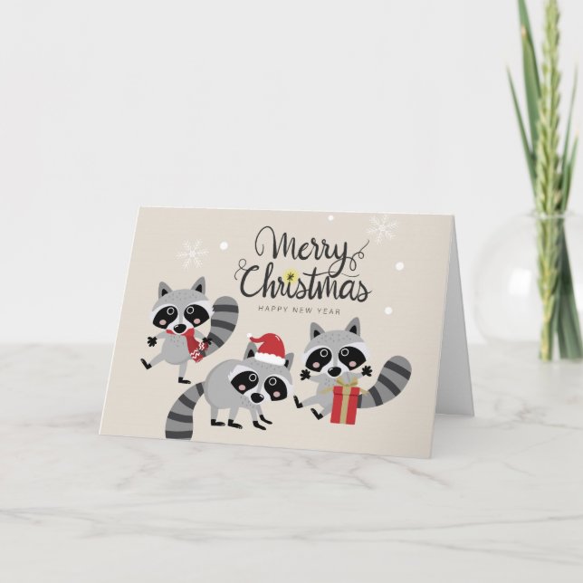 Retro Cute Hipster Merry Christmas Holiday Card (Front)