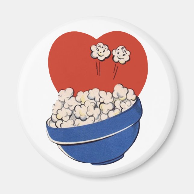 Retro Cute Humour, Bowl of Popcorn for the Movies! Magnet (Front)