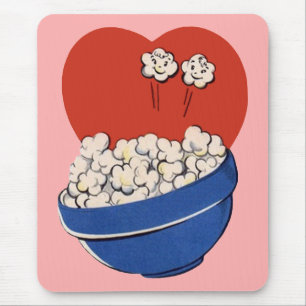 Retro Cute Humour, Bowl of Popcorn for the Movies! Mouse Pad