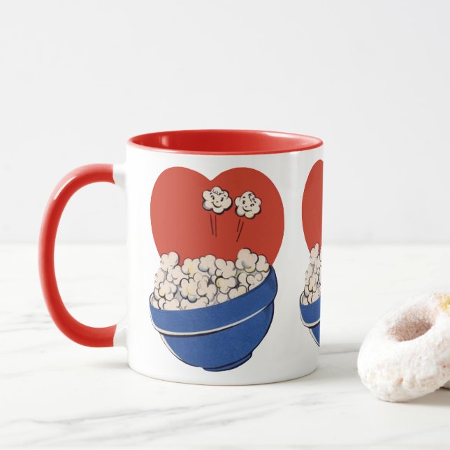 Retro Cute Humour, Bowl of Popcorn for the Movies! Mug (With Donut)