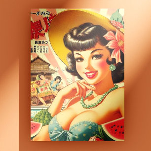 Retro Cute Japanese Girl Postcard