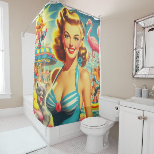 Retro Cute Kitsch Girl Shower Curtain