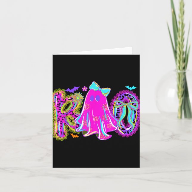 Retro Cute Lace Boo Ghost Bow Spooky Season Funny  Card (Front)