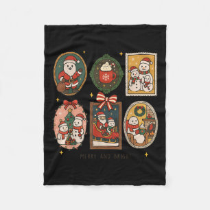 Retro Cute Merry And Bright Christmas Frame Funny  Fleece Blanket