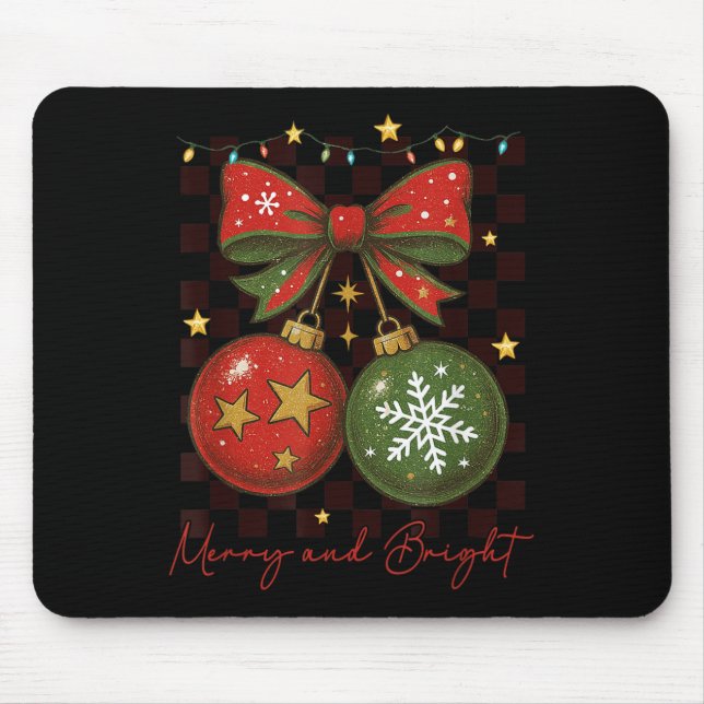 Retro Cute Merry And Bright Christmas Ornament Coq Mouse Pad (Front)