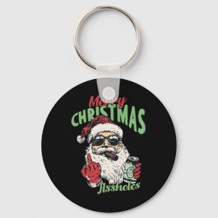 Retro Cute Merry Christmas Holes Funny Santa Xmas  Key Ring
