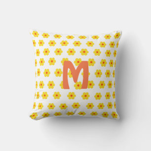Retro cute mid century modern yellow floral  cushion