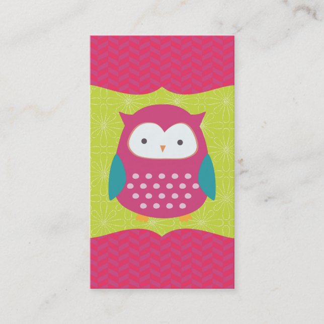 Retro Cute Owl Purple & Green Mum Calling Card (Front)