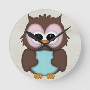 Retro Cute Owl Round Clock