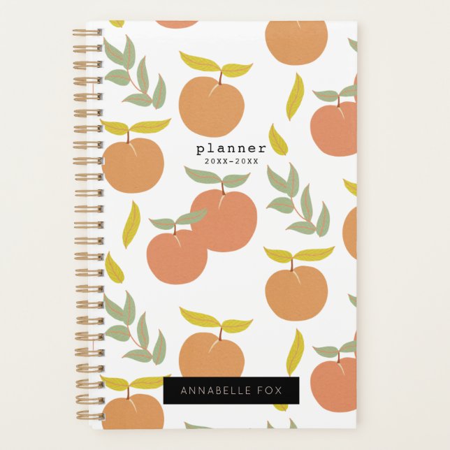 Retro Cute Peach Pattern White Planner (Front)